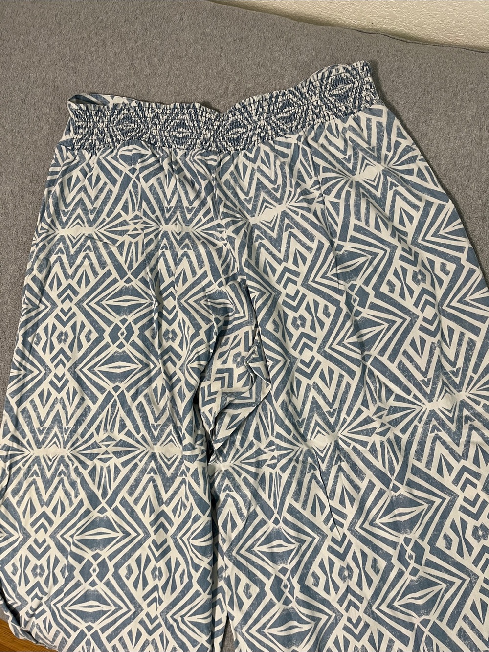 Coastal Wide Leg Geometric Pants Palazzo XXL Resort Beach Vacation Lagenlook - Picture 8 of 10